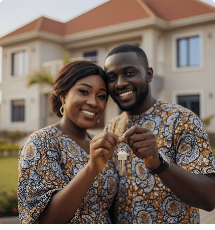 Happy family looking at new home